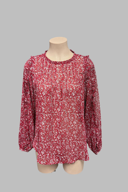 Red Floral Whistle Top Size 8