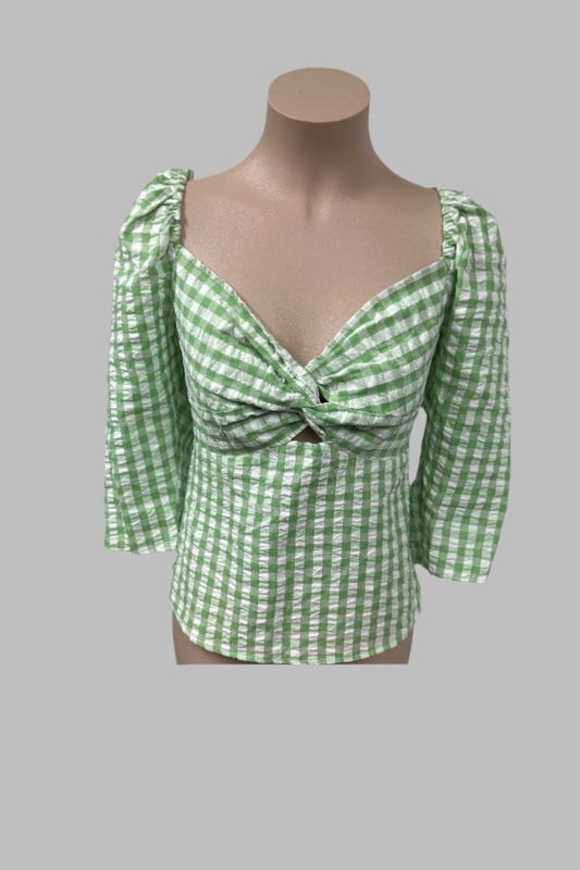 Tokito Green Checkered Top Size 14